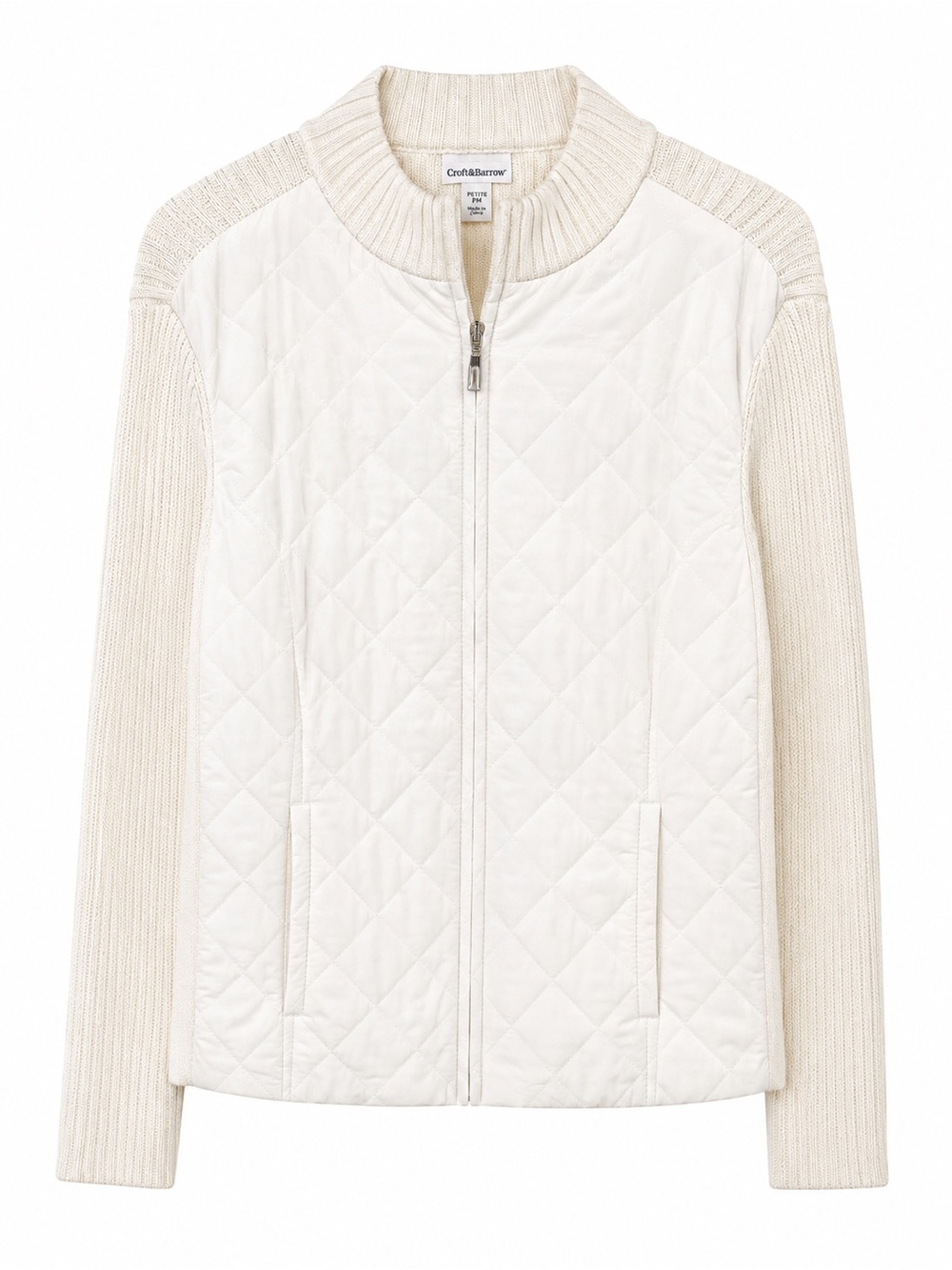 Croft & Barrow Petite Ivory Quilted Zip Front Sweater Jacket PM